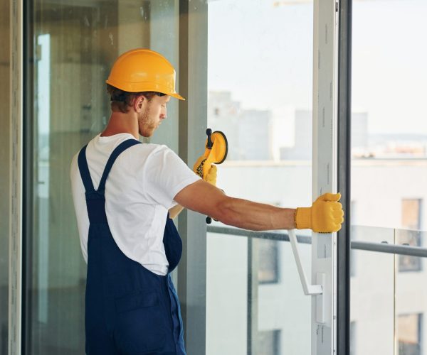 clearing windows young man working uniform construction daytime scaled