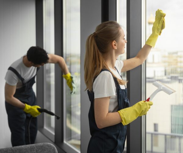 medium shot people cleaning building scaled